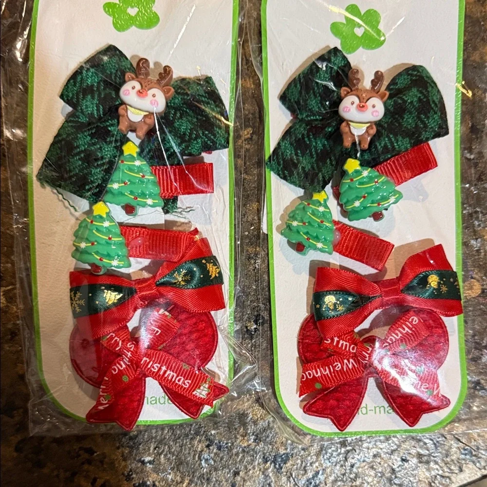 Festive Christmas Hair Clips with Reindeer and Tree